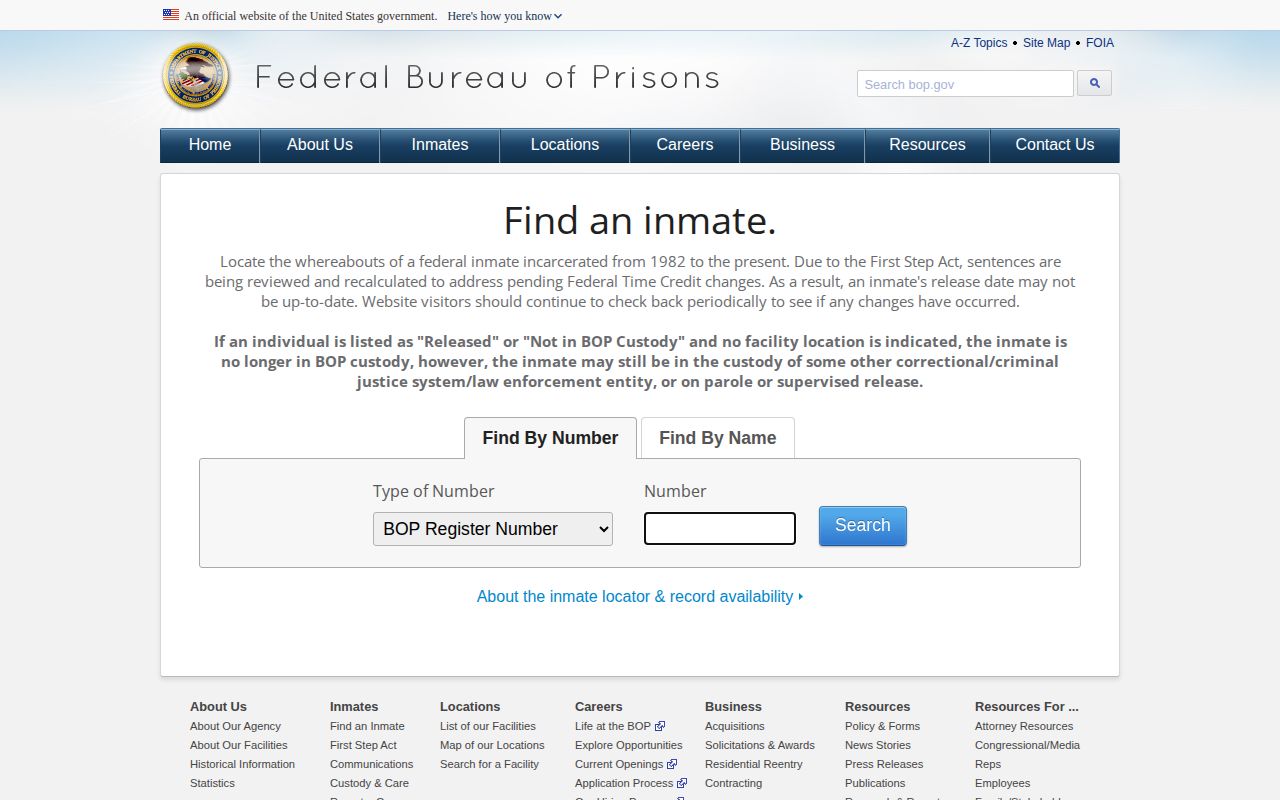 Federal Montgomery County released inmate BOP locator search